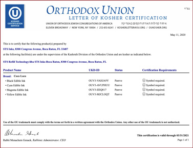 Orthodox union edible inks